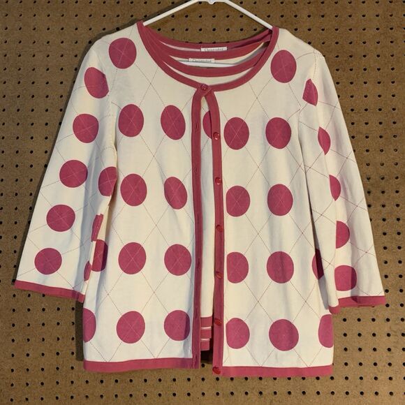 Preppy Sweater Set Polka Dot Argyle Vintage Cardigan Tank Pink Cute Femme Y2K 90 - Picture 1 of 12